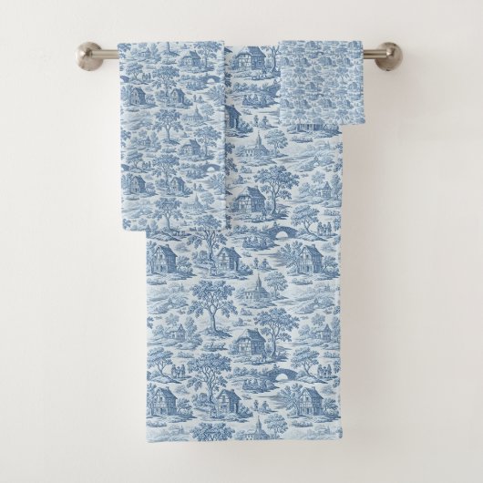 Village Blue Toile Bad Handdoek (Insitu)