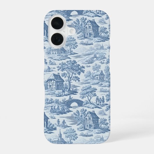 Village Blue Toile iPhone 16 Hoesje (Achterkant)