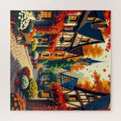 Village d'Automne & Charrette de Fleurs Puzzle (Horizontal)