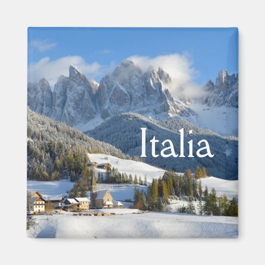 Village de Dolomites dans aimant texte hiver (Devant)