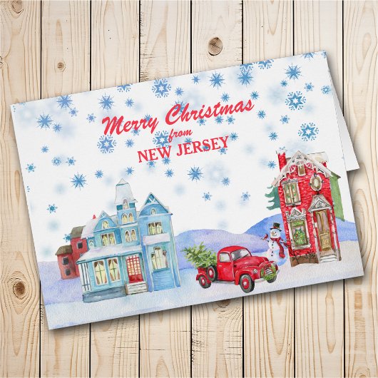 Village de neige de la carte de Noël du New Jersey