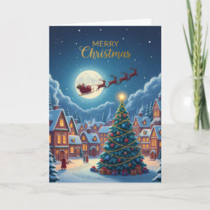 Village de Noël au clair de lune — Carte de vœux d