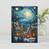 Village de Noël bleu Art Carte plate de vacances (Debout devant)