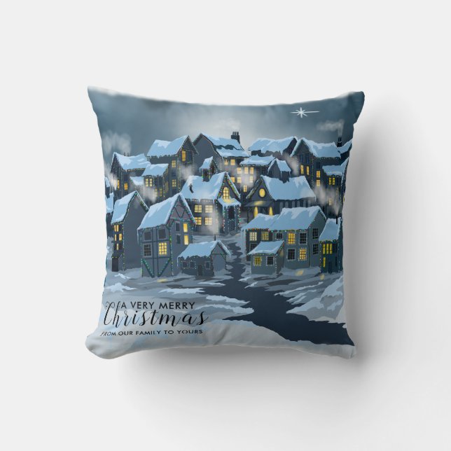 Village de Noël Coussin avec neige étoile du nord (Recto)