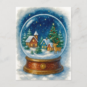Village de Noël la nuit Carte postale boule à neig