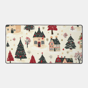 Village de Noël Toile de Crème enneigée Rouge Vert