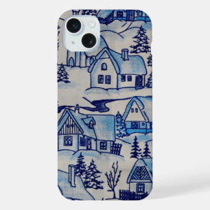 Village de Noël vintage bleu férié