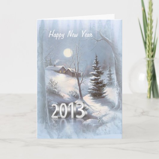 Village d'hiver dans la carte de la nouvelle année (Devant)