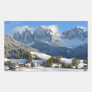 Village Dolomites en hiver autocollant rectangulai