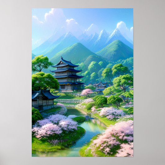 Village Harmony, Spring in Countryside Poster (Voorkant)