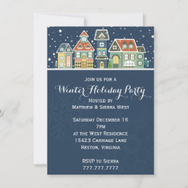 Village Homes Winter Snow Scene Holiday Party Kaart