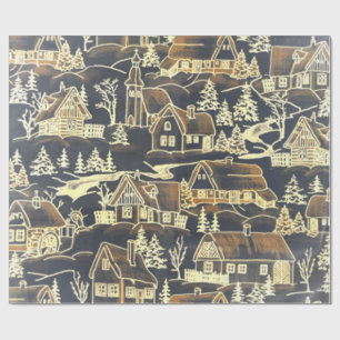 Village/House of Grosch, Holiday Gold Xmas Villag Cadeaupapier