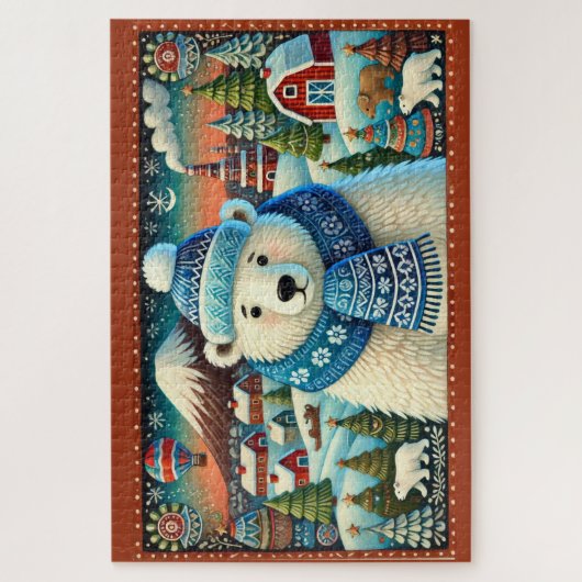 Village Polar Beren en kerstbomen Legpuzzel (Verticaal)