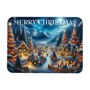 Village Snowy Scene Schilderen Kerstmis Magneet