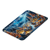 Village Snowy Scene Schilderen Kerstmis Magneet (Linkerzijde)