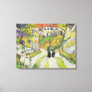 Village Street en Stairs in Auvers met Figures Canvas Afdruk