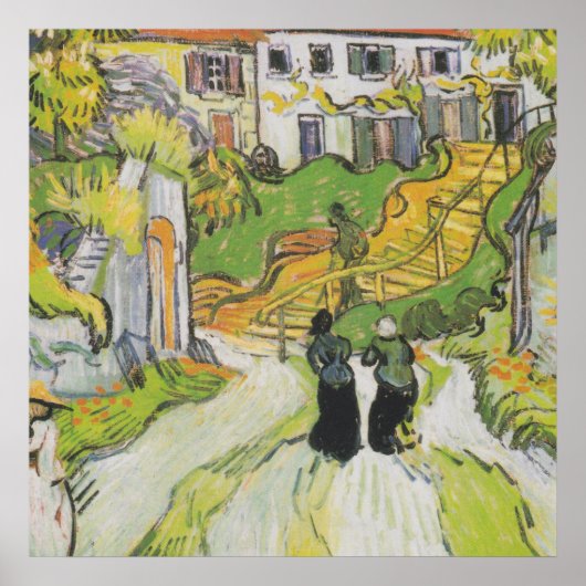 Village Street en Stairs in Auvers met Figures Poster (Voorkant)