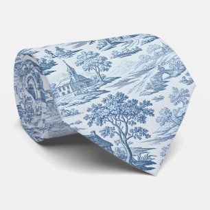 Village Toile de Jouy in het blauw Stropdas