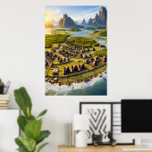 Village viking, eau et océan | AI Art Poster (Bureau à domicile)