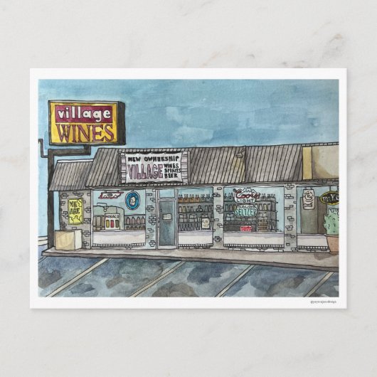 Village Wines Handbeschilderd Briefkaart (Voorkant)