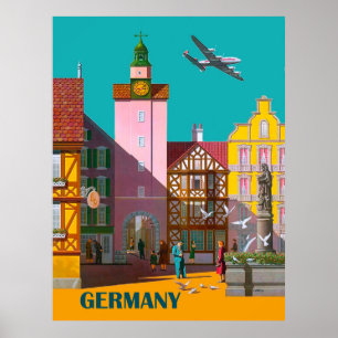 Ville allemande, affiche de publicité aérienne vin