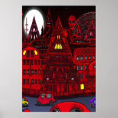 Ville avec les bâtiments rouges | AI Art Poster (Devant)