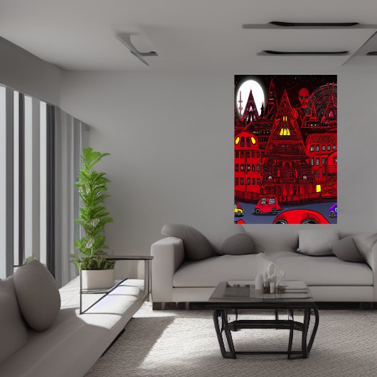 Ville avec les bâtiments rouges | AI Art Poster