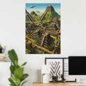 Ville aztèque dans la montagne | AI Art Poster (Bureau à domicile)