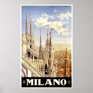 Ville de Milan affiche de voyage italienne 1920