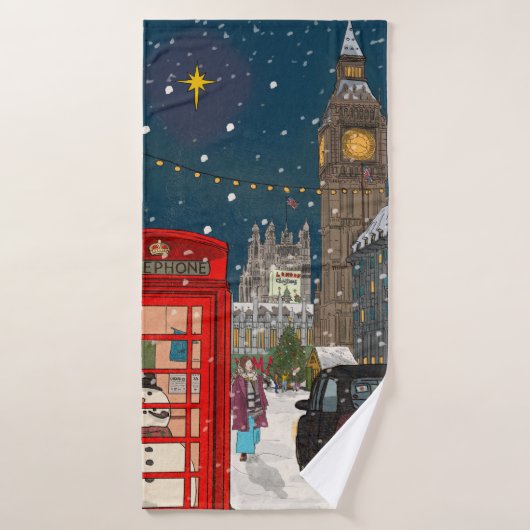 Ville de Noël de Londres d'inspiration rétro (Serviette de bain)
