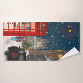 Ville de Noël de Londres d'inspiration rétro (Serviette de bain)