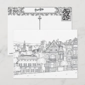 ville rue coloriage cadeau carte postale (Devant / Derrière)