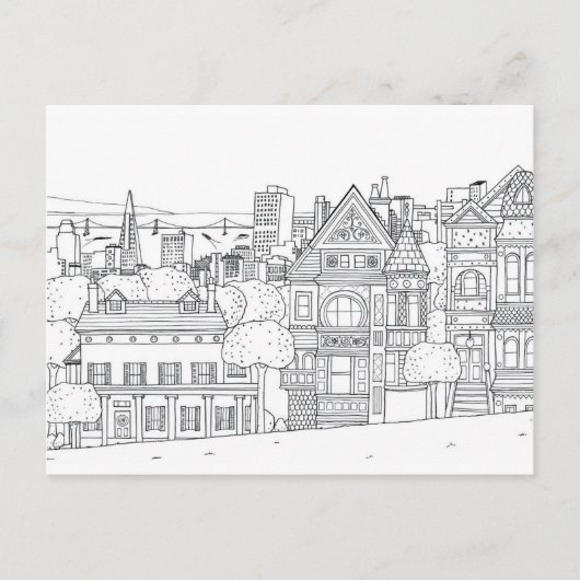ville rue coloriage cadeau carte postale (Devant)