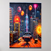 Ville, toit et feu d'artifice| AI Art Poster (Devant)