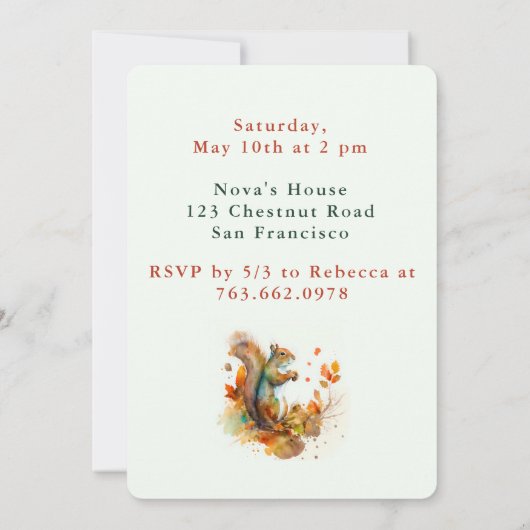Villes d'automne Squirrel - Carte d'invitation d'a (Dos)
