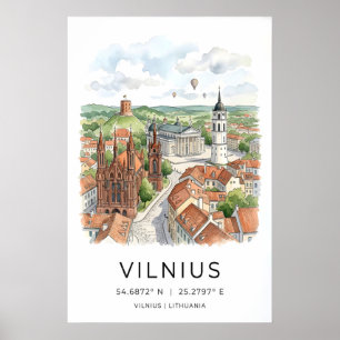 Vilnius City Wall Art - met de hand getekende skyl Poster