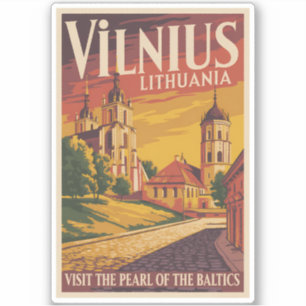 Vilnius Litouwen Illustratie Reis Kunst Vintage Sticker