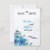 Vilt Ecru Papier Blauwe Bloem Bloem Bewaar de Datu Save The Date (Voorkant)