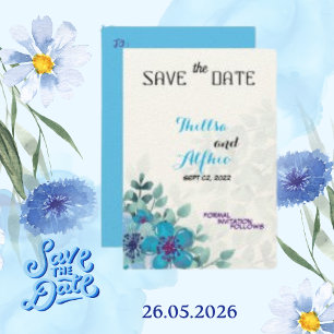 Vilt Ecru Papier Blauwe Bloem Bloem Bewaar de Datu Save The Date