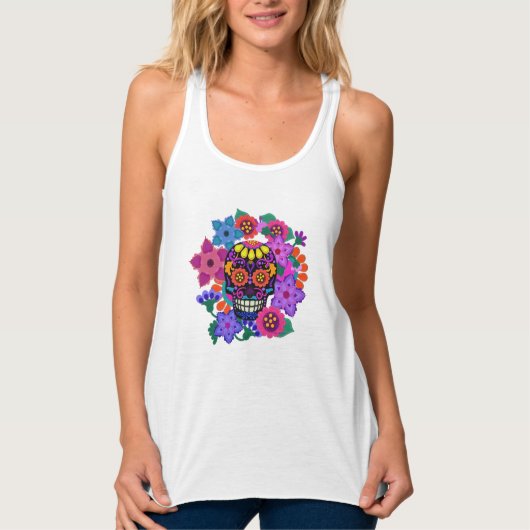 Vilt Kijk Skull en Flowers | Dag van de dood Tanktop (Voorkant)