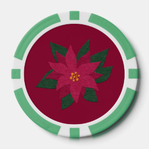 Vilt Look Red Poinsettia Bloemvakantie Poker Chips