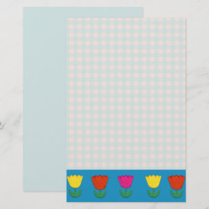 Vilt Look Tulpen en Gingham Checks Landelijke Stij Briefpapier