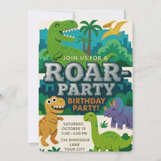Vilttextuur Jurassic Playground Dinosaurus Verjaar Kaart (Voorkant)