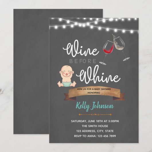 Vin avant invitation de baby shower de gémissement (Devant / Derrière)