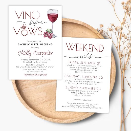 Vin Bachelorette Invitation Vino avant Vows