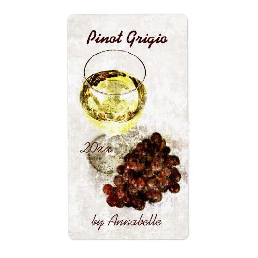 Vin blanc avec étiquette bouteille de raisin (Devant)