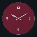 Vin Bourgogne Couleur Minimaliste Grande Horloge<br><div class="desc">L'horloge moderne présente un design minimaliste dans une palette de couleurs bordeaux aux accents blancs. Un design simple et épuré avec des chiffres blancs sur un arrière - plan de couleur vin bordeaux. Un ajout branché à votre cuisine, salon ou mur de bureau, un cadeau de bureau moderne réfléchi ou...</div>