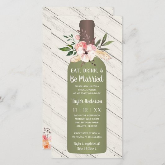 Vin Bouteille de douche nuptiale Invitation (Devant / Derrière)