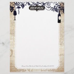 Vin bouteille raisins gourmet menu carte en papier