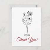 vin, carte de remerciements fleurie (Devant / Derrière)